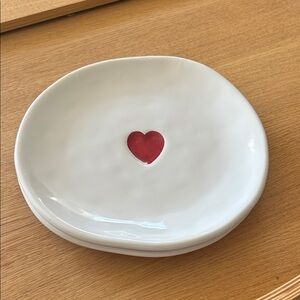 Set of Two Heart Design White Ceramic Plates from Williams Sonoma